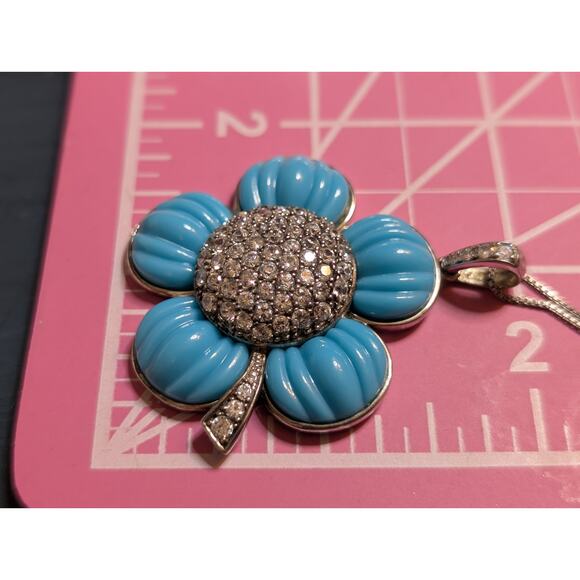 ROSS-SIMONS 925 Simulated Italian Turquoise CZ Flower Pendant Chain Necklace - Picture 6 of 8
